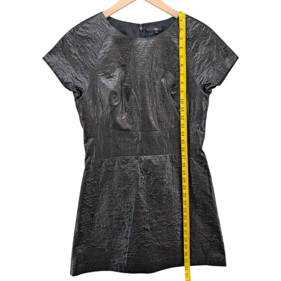Tibi Metallic Mini Dress Black Short Sleeve Lined Textured Cocktail Size 6 - Picture 7 of 11